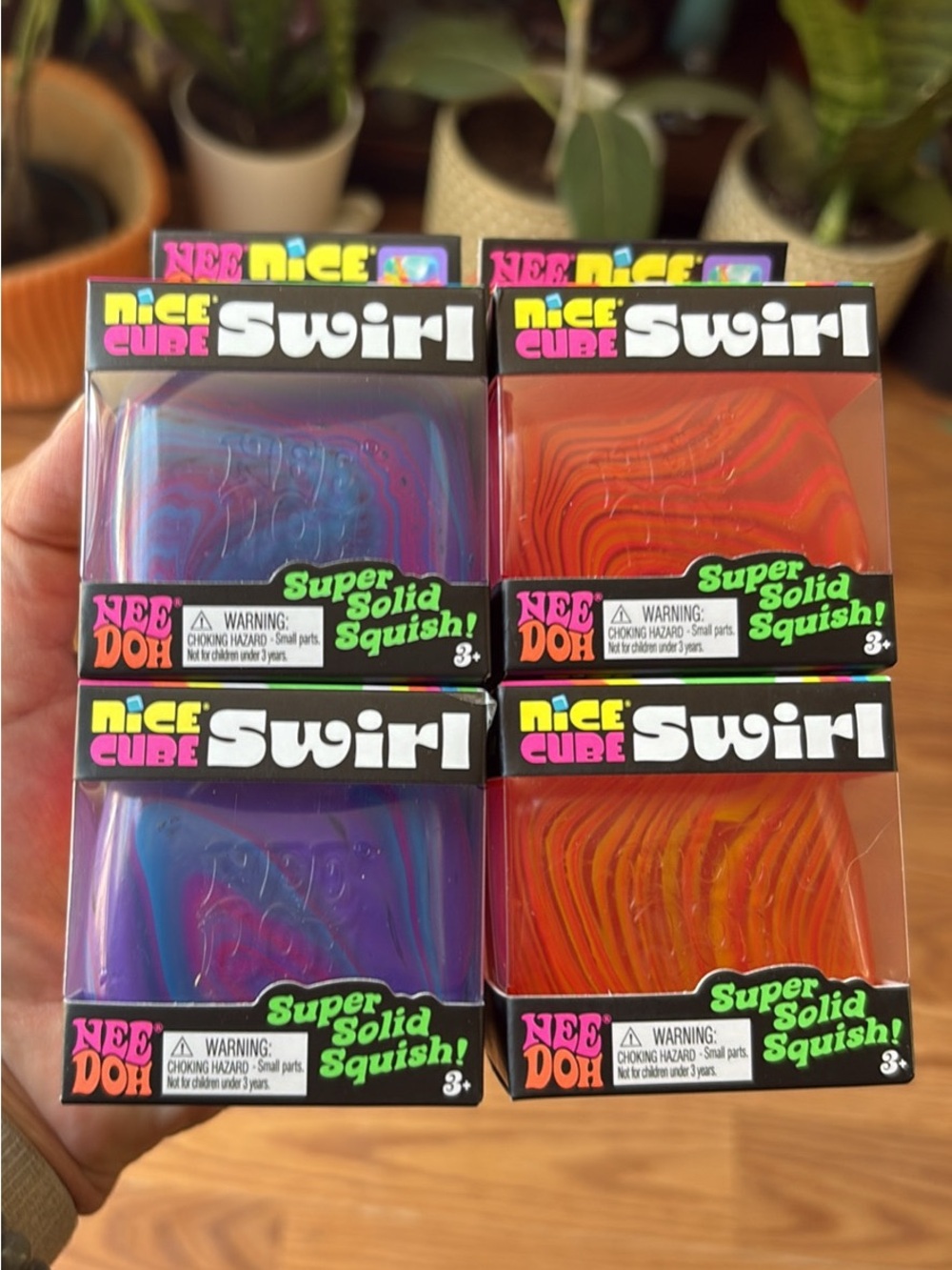 Nice Cube Swirl Super Solid Squish - Purple/Blue & Orange/Red Heart